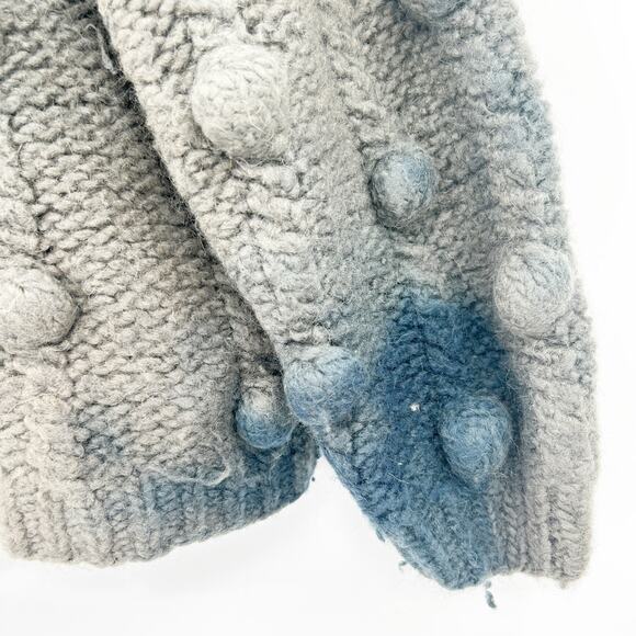 Mirstores Women Cozy Chunky Hand Knit Pom Pom Knot 100% Wool Sweater‎ XS Gray - Picture 2 of 6